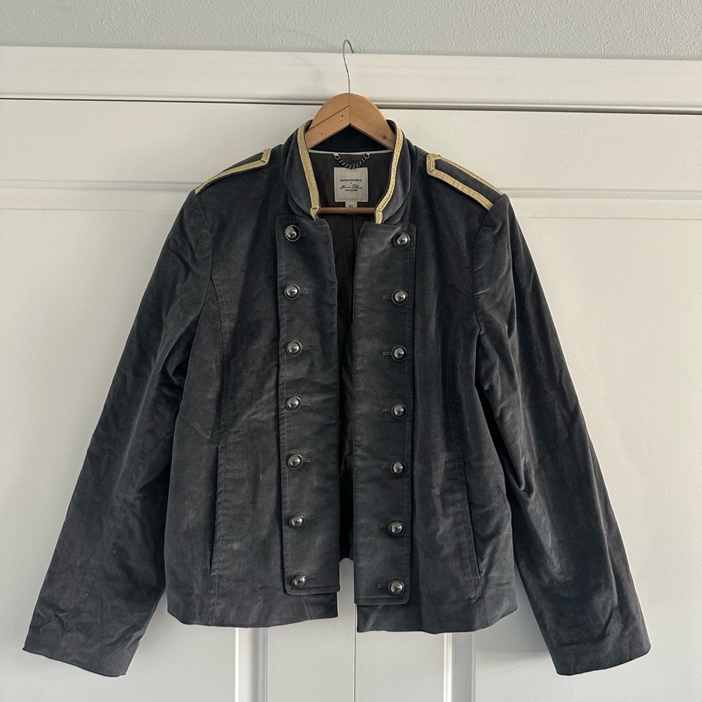 Banana Republic Gray Military Style Jacket Blazer Coat- Gray- Gold- Size XL